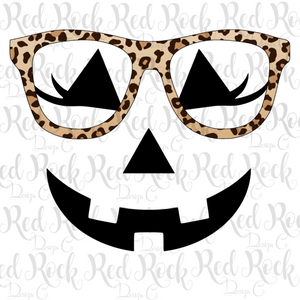 Pumpkin face with leopard glasses