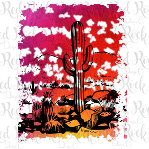 Grunge Cactus Sunset