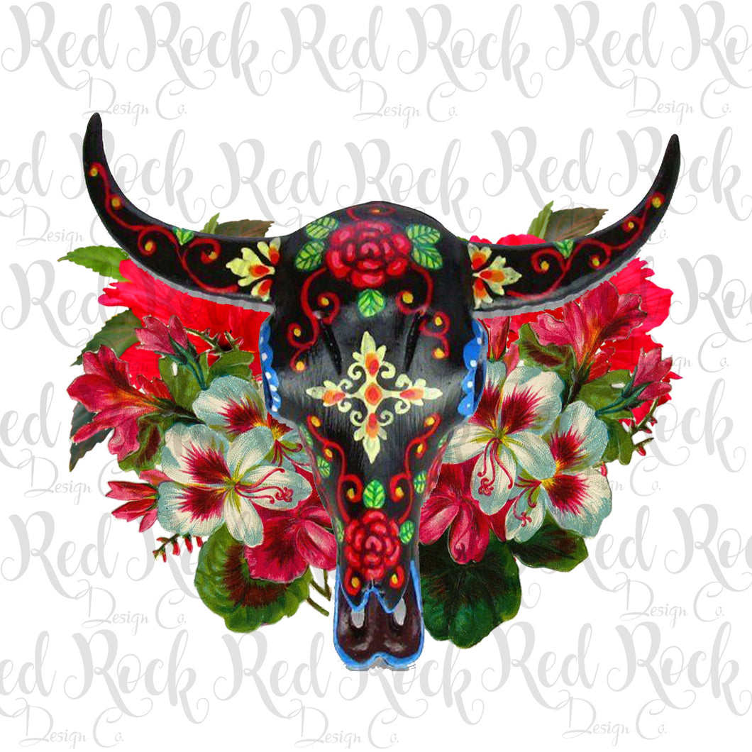 Day of the Dead Floral Bull Skull - Direct to Film