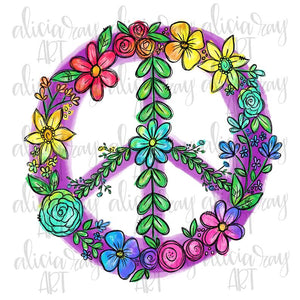 Floral Doodle Peace Sign